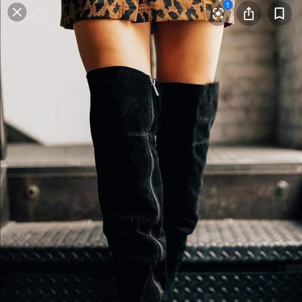Black Faux Suede Knee High Boots